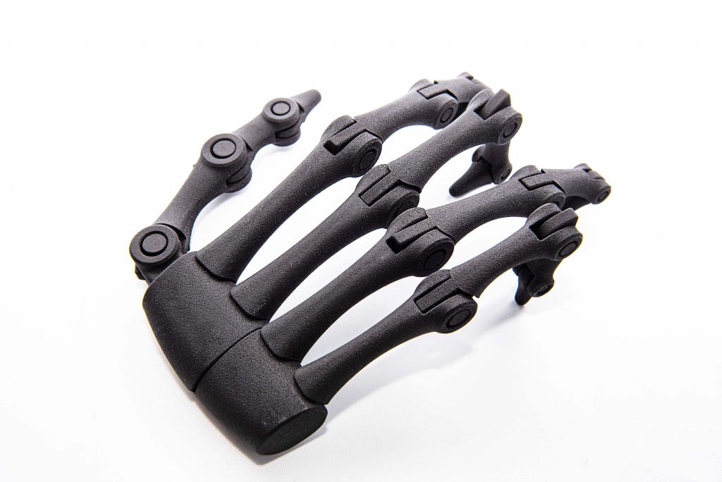 Multi Jet Fusion 3D printed skeleton hand.